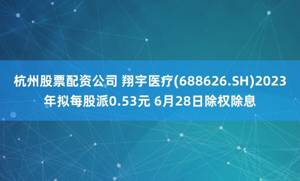杭州股票配资公司 翔宇医疗(688626.SH)2023年拟每股派0.53元 6月28日除权除息